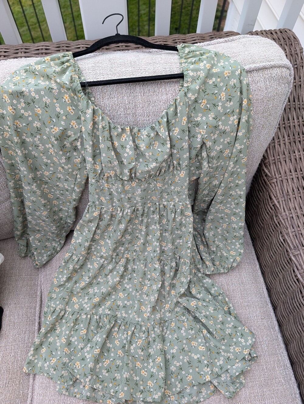 Altar'd State Sage Green Floral Ruffle Tiered Dress